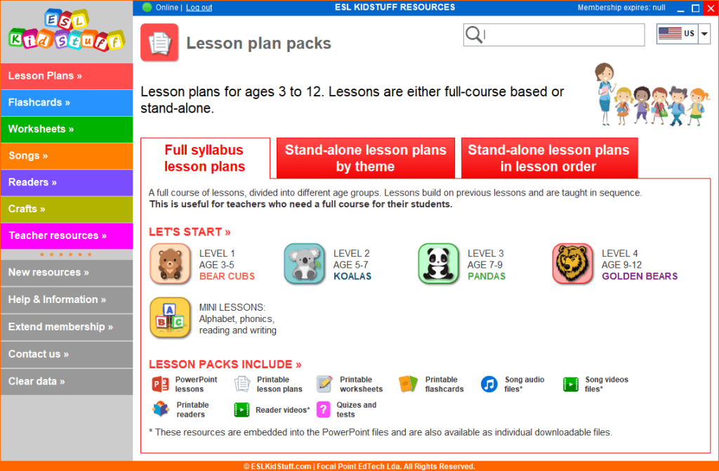 Multi-level lessons page